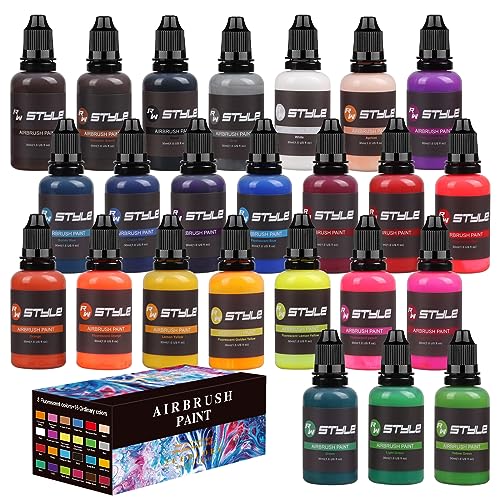 rhinowisdom Airbrush Paint - 24 Colors Airbrush Paint Set 1fl oz, Opaque & Brilliant Colors, Leather & Shoe Acrylic Air brush Paint Kit Ready to rhinowisdom