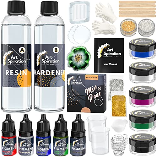 ART SPIRATION Crystal Clear Epoxy Resin Kit For Beginners 16 Oz, Art Epoxy Resin Kit With Mica Powder, Resin Pigment, Silicone Molds, Crushed Glass, WoodArtSupply