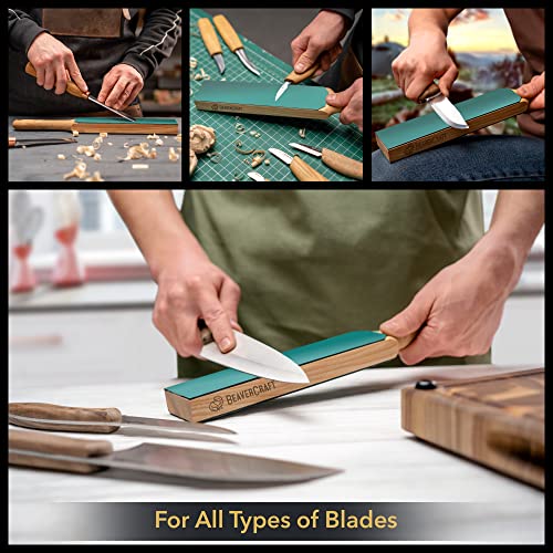 BeaverCraft LS6P1 Leather Strop Kit with Sharpening Polishing Compound 14" x 2" Knife Stropping Block & Honing Compound Knife Sharpener Leather Strop BeaverCraft