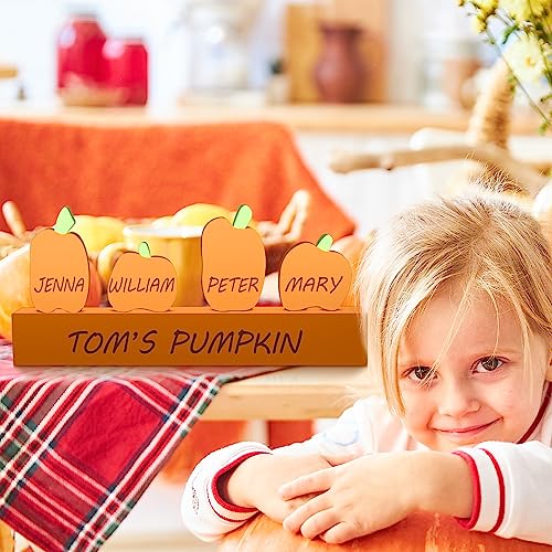 Thyle 4 Pcs Thanksgiving Fall Wooden Pumpkin Cutouts with a Holder 4 Design Unfinished Pumpkin Shaped Table Wooden Signs Blank Wood Pumpkin Cutout Thyle