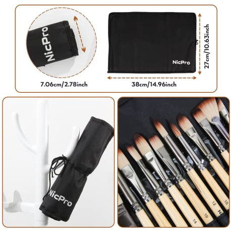 Nicpro 24PCS Paint Brushes Set, Paint Brushes for Acrylic Painting, Art Supplies for Watercolor & Gouache Kids Adults, Painting Supplies with Cloth Nicpro