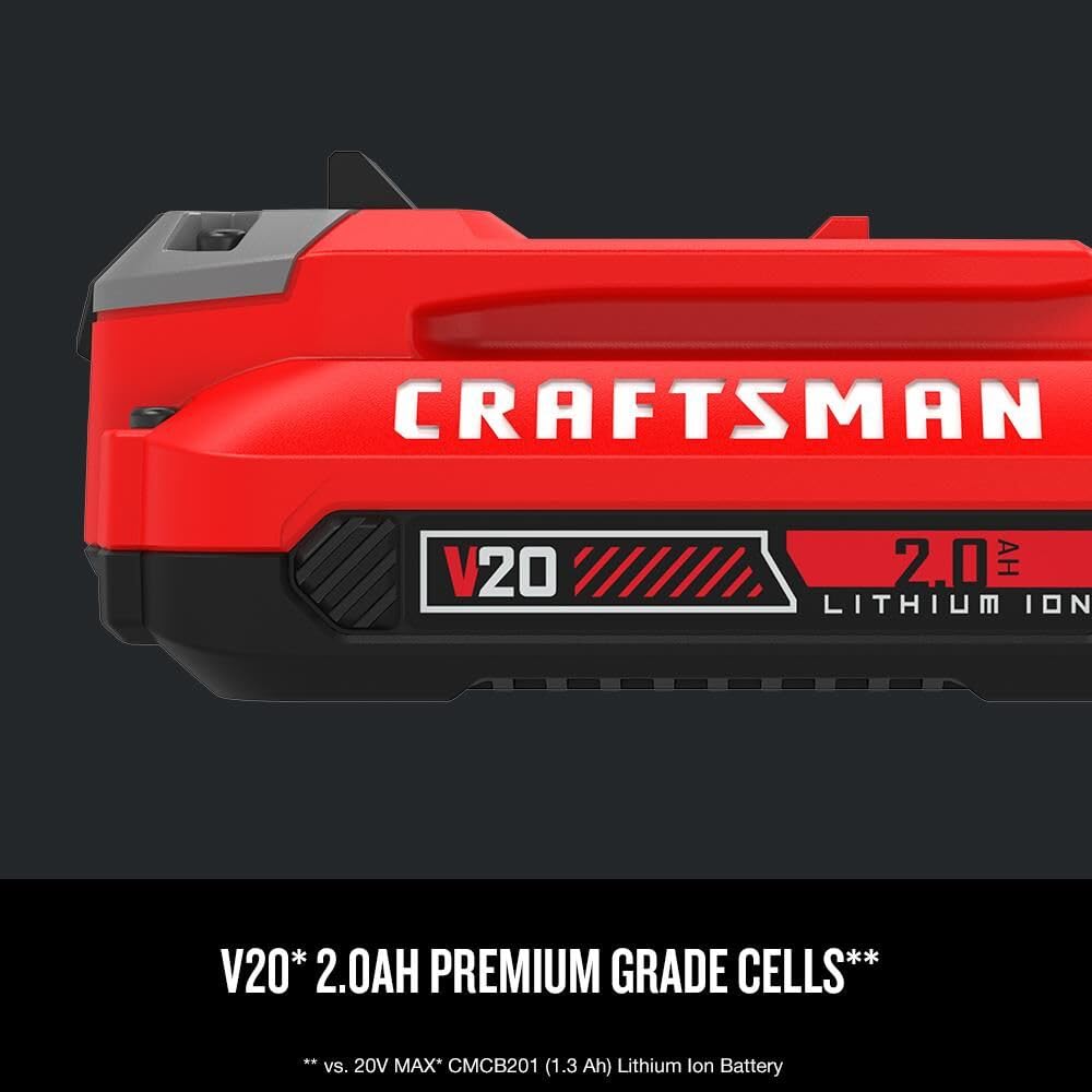 Craftsman V20 Lithium Ion Battery, 2.0-Amp Hour, 2 Pack (CMCB202-2) Craftsman