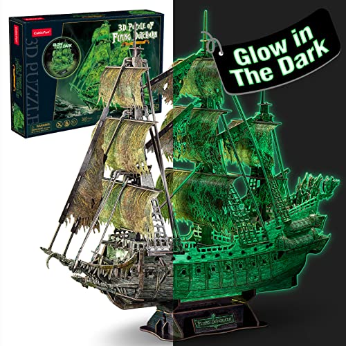 3D Puzzles for Adults Glow in The Dark The Flying Dutchman Luminous Haunted Pirate Ship Arts for Adults Model Kits Ghost Ship Gifts for Men Women, CubicFun