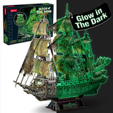 3D Puzzles for Adults Glow in The Dark The Flying Dutchman Luminous Haunted Pirate Ship Arts for Adults Model Kits Ghost Ship Gifts for Men Women, CubicFun