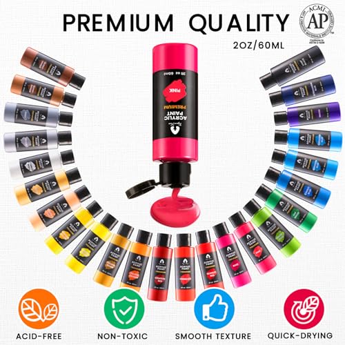 40 PCS Acrylic Paint Set with 12 Brushes, 2 Knives and Palette, 24 Colors (2oz/60ml) Art Craft Paints Gifts for Adults Kids Artists Beginners, Art VigorFun