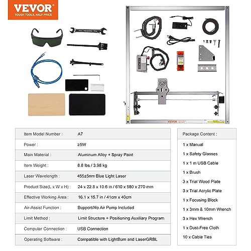 VEVOR, 5W Output Engraving Machine, 16.1" x 15.7" Large Working Area 10000mm/min Movement Speed, Compressed Spot with Eye Protection, Laser Cutter VEVOR