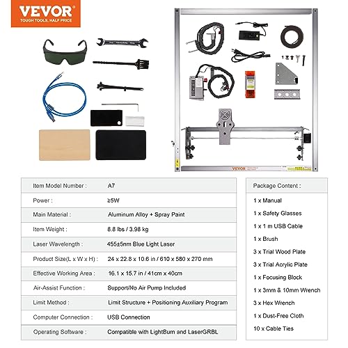 VEVOR Laser Engraver, 5W Output Laser Engraving Machine, 16.1 x 15.7  Large Working Area, 10000mm/min Movement Speed, Compressed Spot with Eye  Protection, Laser Cutter for Wood, Metal, Acrylic