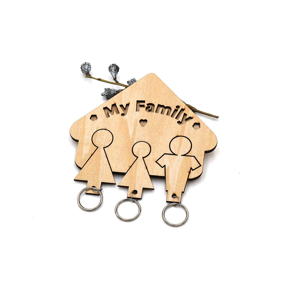 My Family Wooden Wall Key Holders House Shape Wood Key Hook Unfinished Wood Wall Decoration 6”x5.5” - WoodArtSupply