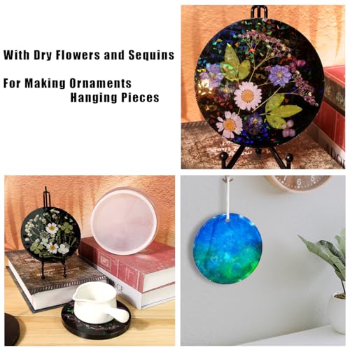 2pcs 7 Inch Resin Tray Molds, Round Rolling Tray Molds, Big Flat Round Coaster Resin Epoxy Silicone Board Molds for Resin Epoxy DIY Crafts SXYYDSG