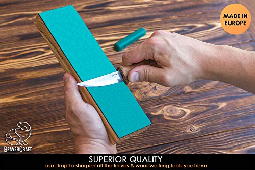 BeaverCraft LS4P1 Leather Strop Stropping Block Kit Knife Sharpening Kit Leather Honing Strop for Sharpening Knives 8'' Long BeaverCraft Wood carving BeaverCraft
