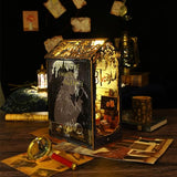 DIY Book Nook Kit Wooden Detective Agency Miniature Dollhouse Kit, Creative Bookshelf Insert Decor with Sensor LED Light, Bookend Building Hobbies 3D Hallisun