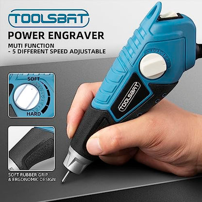 TOOLSBAT Engraver 15W Engraving Tool - Metal Engraver with 4 Tungsten Carbide Steel Bits & 2 Stencils 5 Speed Etching Tool Perfect for DIY - WoodArtSupply