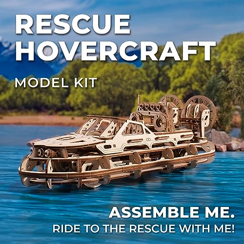 UGEARS Rescue Hovercraft - Boat Model Kits for Adults - 3D Wooden Puzzle Ship - Wood Model Boat Kits to Build - Premium Model Boats Kits with UGEARS