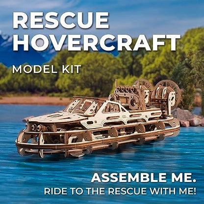 UGEARS Rescue Hovercraft - Boat Model Kits for Adults - 3D Wooden Puzzle Ship - Wood Model Boat Kits to Build - Premium Model Boats Kits with - WoodArtSupply