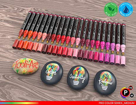 TOOLI-ART 22 Acrylic Paint Markers Paint Pens Pro Color Series Set 3mm Medium Tip for Rock Painting, Glass, Mugs, Wood, Metal, Glass Paint, Canvas, TOOLI-ART