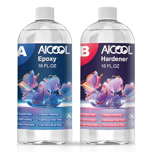 Aicool Epoxy Resin 32OZ, Epoxy Resin Kit, Crystal Clear Art Resin Not Yellowing, No Bubble, Self Leveling, High-Gloss, Casting & Coating for DIY Aicool