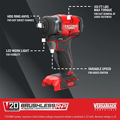 Craftsman V20 RP Cordless Impact Wrench, 3/8 inch Drive, Bare Tool Only (CMCF911B)