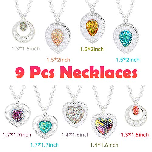 WATINC 42Pcs Princess Pretend Jewelry Toy Girl’s Jewelry Dress Up Play Set Included Blue Shiny Handbag Necklaces Adjustable Diamond Rings Bracelets WATINC