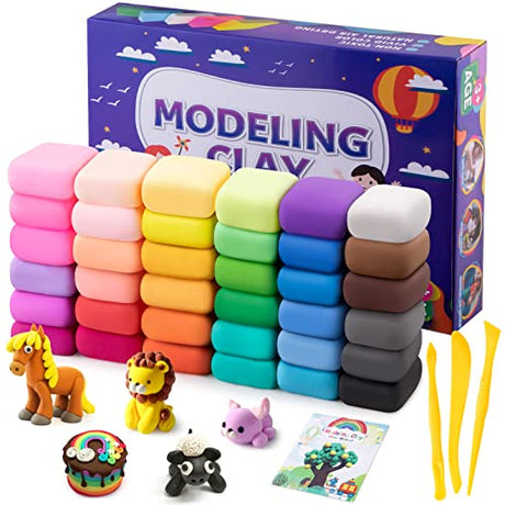 Air Dry Clay, 36 Colors Modeling Clay Kit with 3 Sculpting Tools, Magic Foam Clay for Kids and Adults, DIY Molding Clay Gift for Boys and Girls Exptolii