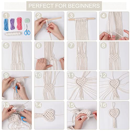 WEBEEDY 4 Sets Make Your own Mini Macrame Heart Ornaments Macrame DIY Kit for Adults Beginners WEBEEDY