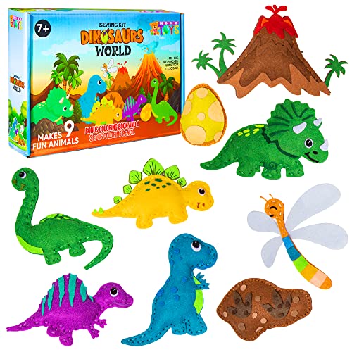MOMOTOYS Dinosaur Toy Kids Sewing Kits for Kids Ages 8-12 - Beginner Sewing Kit for Kids -Kids Felt Sewing Kit - Sew Spectacular Adorable Animals - MOMOTOYS
