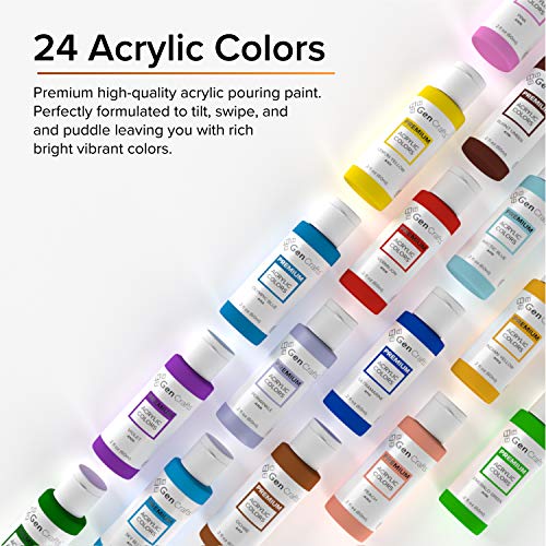 GenCrafts Acrylic Pouring Paint 24 Colors Pre-Mixed High Flow - Ready to Pour - 2 oz. Bottles - Vibrant Paints for Multi-Surface (Classic 24 x 60ml GenCrafts