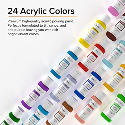 GenCrafts Acrylic Pouring Paint 24 Colors Pre-Mixed High Flow - Ready to Pour - 2 oz. Bottles - Vibrant Paints for Multi-Surface (Classic 24 x 60ml - WoodArtSupply