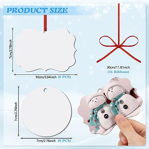 OOTSR 16Pcs Sublimation Ornament Blanks for Christmas, Double-Sided Sublimation Blanks Pendants for Heat Press Printing, Personalized DIY Crafts for OOTSR