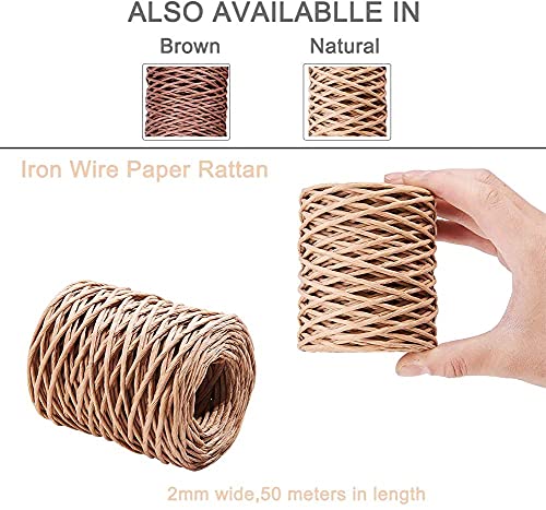 CHGCRAFT 2mm 164ft(50m) Floral Iron Bind Stem Wire Paper Wrapped Rattan Rope Rustic Paper Twine for Flower Bouquets Wedding Gift Wrap Weaving Basket - WoodArtSupply