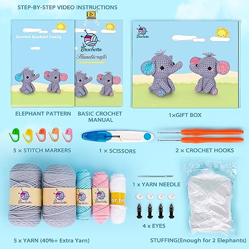 CROCHETTA Crochet Kit for Beginners, Beginner Crochet Starter Kit with Step-by-Step Video Tutorials, Learn to Crochet Kits for Adults Kids, DIY CROCHETTA