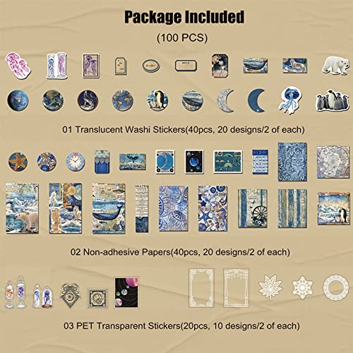 100 PCS Vintage Ephemera Pack Journaling Scrapbooking Supplies Scrapbook Sticker Paper Kit for Bullet Junk Journal Planners Collage Craft Notebooks