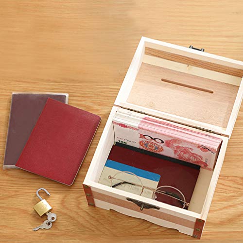 NUOBESTY Wood Treasure Chest Money Saving Jar Chest Piggy Bank Money Safe for Cash Saving Wooden Jewelry Organiser Vintage Luggage Wooden Bank NUOBESTY
