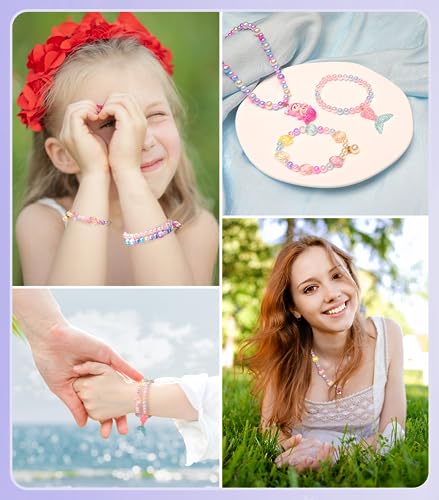 DUDUCOFU 900Pcs Mermaid Bracelet Making Kit for Girls Kids Charm DIY Beads for Jewelry Making, Friendship Bracelet Kit with Unicorn Ocean Pearl Shell DUDUCOFU