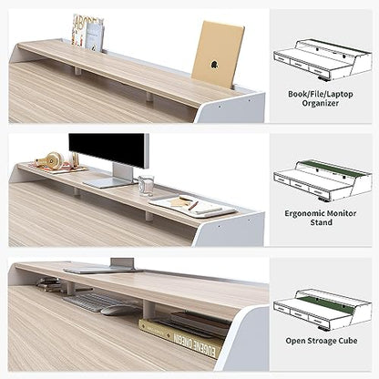 FEZIBO Electric Standing Desk with Drawers, 48x24 Inch Standing Desk Adjustable Height, Stand Up Desk with Monitor Shelf, Sit Stand Home Office Desk, - WoodArtSupply