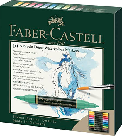 Faber-Castell Albrecht Durer Watercolor Markers - 10 Colors, Watercolor Brush Markers for Artists