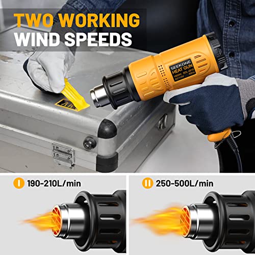 SEEKONE Heat Gun 1800W Heavy Duty Hot Air Gun Kit With Carry Case Variable Temperature Control 122℉~1112℉（50℃- 600℃） Overload Protection with 4 - WoodArtSupply