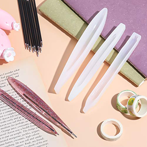 203 Pieces Pen Shape Resin Molds set 3 pieces Ballpoint Pen Silicone Molds with 100 Pieces Ballpoint Refill Pens and 100 Pen Caps, Cylinder Shaped Outus