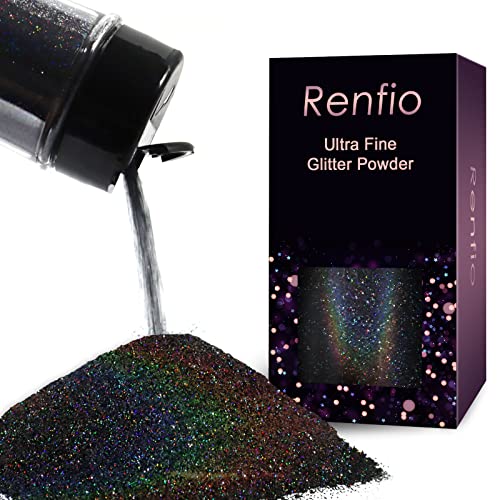 Renfio Holographic Ultra Fine Glitter Powder Metallic Resin Glitter 1.75 Oz (50g) PET Flakes Crafts Sequins 1/128" 0.008" 0.2mm Epoxy Chips Flakes Renfio