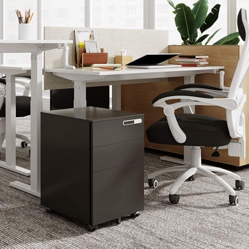 DEVAISE 3-Drawer Mobile File Cabinet with Smart Lock, Pre-Assembled Steel Pedestal Under Desk, Black DEVAISE