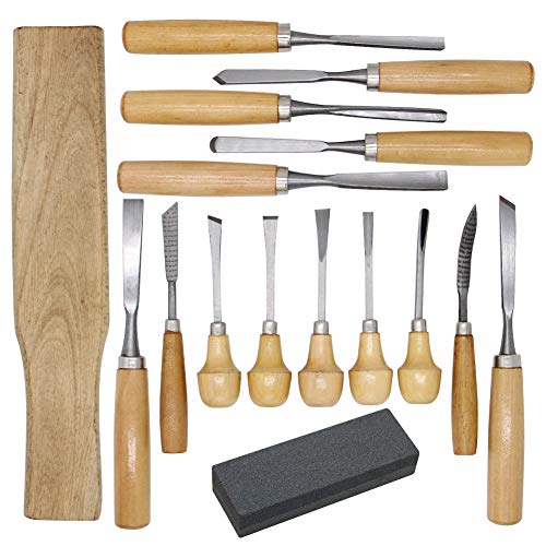 Lulu Home Wood Carving Tools, 16PCS Professional Carving Knife Tool Set for Woodworking Premium Wood Handle with Chisel Gouge Whetstones - WoodArtSupply