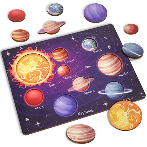 Zeoddler Upgrated Solar System Puzzle for Kids 3-6, Wooden Space Toys for Kids, Planets for Kids Preschool Learning Activities, Gift for Boys, Girls - WoodArtSupply