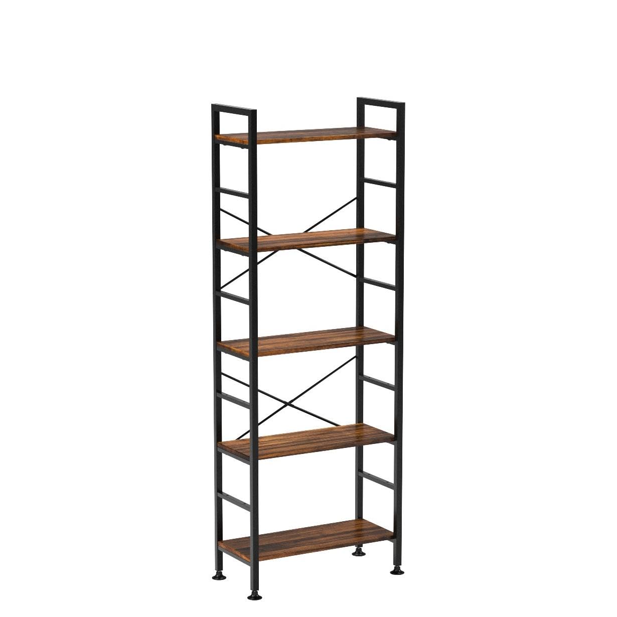 CosyStar Rustic Industrial 5-Tier Adjustable Bookcase with Metal Frame - WoodArtSupply