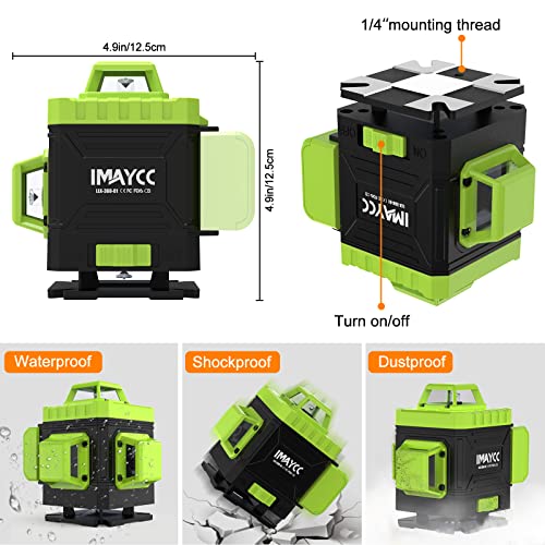 IMAYCC Laser Level, 4x360° Self Leveling Laser Level, 4D Cross Line Laser with Remote Control, Anti-fall Box, Multiple Stands, Rechargeable Batteries - WoodArtSupply