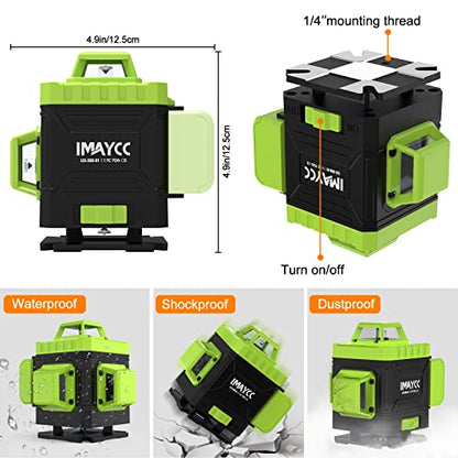 IMAYCC Laser Level, 4x360° Self Leveling Laser Level, 4D Cross Line Laser with Remote Control, Anti-fall Box, Multiple Stands, Rechargeable Batteries - WoodArtSupply