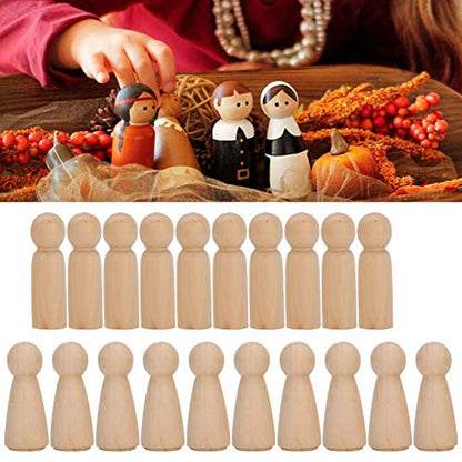 20Pcs Unfinished Wood Peg Dolls, 10 Boys and 10 Girls, Innovative DIY Wood Shapes Figures for Painting, Craft Art Projects Peg Game