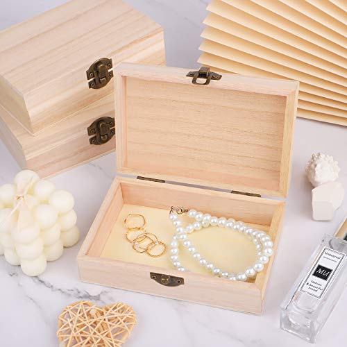 ADXCO 8 Pieces Unfinished Pine Wood Box with Hinged Lid Treasure Boxes with Locking Clasp Treasure Chest Decorate Wooden Boxes for DIY Crafting Gift