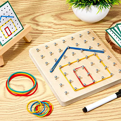 HEELWIRE Wooden Geoboard,Montessori Toy,Graphical Mathematical Education Toy for Kids with Pattern Cards and Rubber Bands to Figures and Shapes, - WoodArtSupply