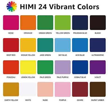 HIMI Gouache Paint Set, 24 Colors x 30ml/1oz with 3 Brushes & a Palette, Unique Jelly Cup Design, Non-Toxic, Guache for Canvas Watercolor Paper - ABEIER