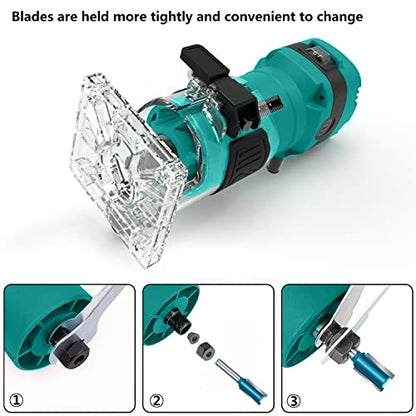 Dobetter Wood Router Tool, Compact Trim Router with 6 Wood Router Bits, 1/4" Collets and 8mm/12.7mm Adapter -PATR550 - WoodArtSupply