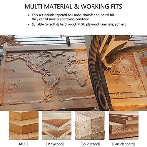 SpeTool CNC Router Bits Carving Set for Wood Profile V Groove Engraving Solid Carbide 1/4 Inch Shank SpeTool